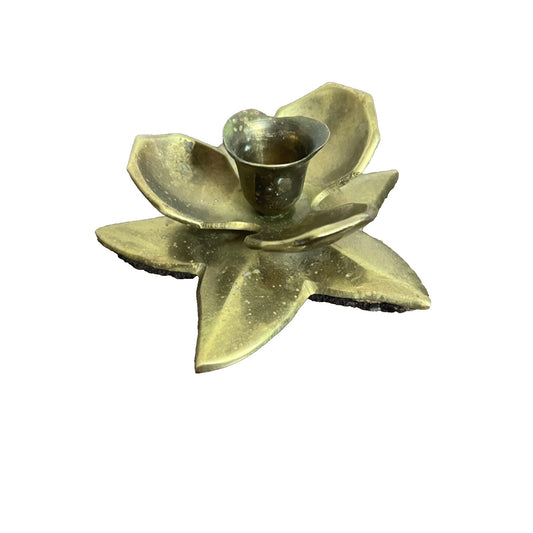 Set of 2 Vintage Pair Brass Coated Lotus Flower Candle Stick Holders