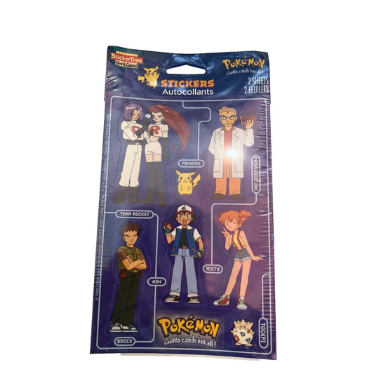 1999 Vintage Pokemon Stickers Sealed New 2 Sheets: pikachu, ash,misty