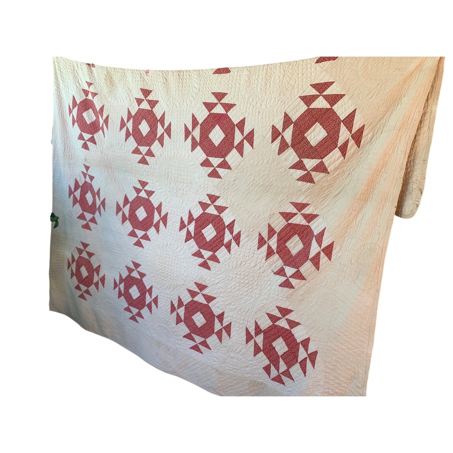 1897 Jack In The Pulpit Vintage Pink/ Red & White Quilt Stunning Hand Quilting