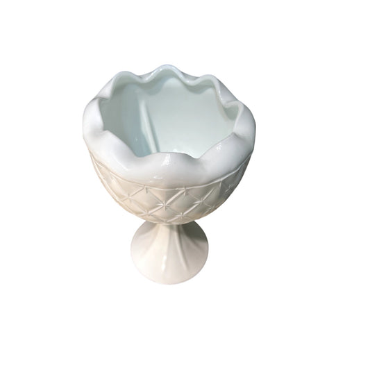 Vintage Indiana Glass Milk Glass Pedestal Compote Dish In Quilted Diamond