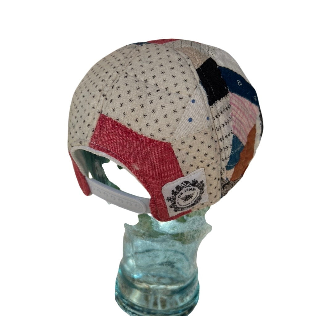 Vintage Reversible 1910 Indigo Quilt & Irish Linen Baseball Hat 4