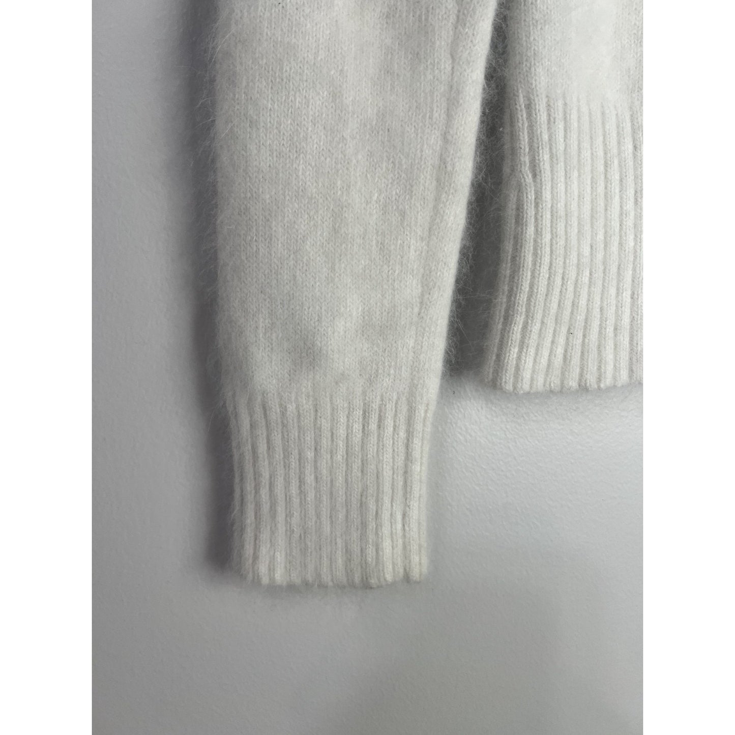 White Y2K Vintage Angora Fur Rhinestone Bebe Logo Small Turtleneck Sweater