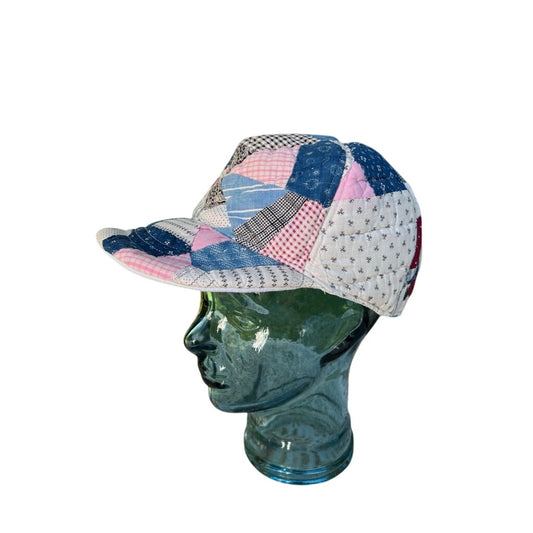 Vintage Reversible 1910 Indigo Quilt & Irish Linen Baseball Hat 3