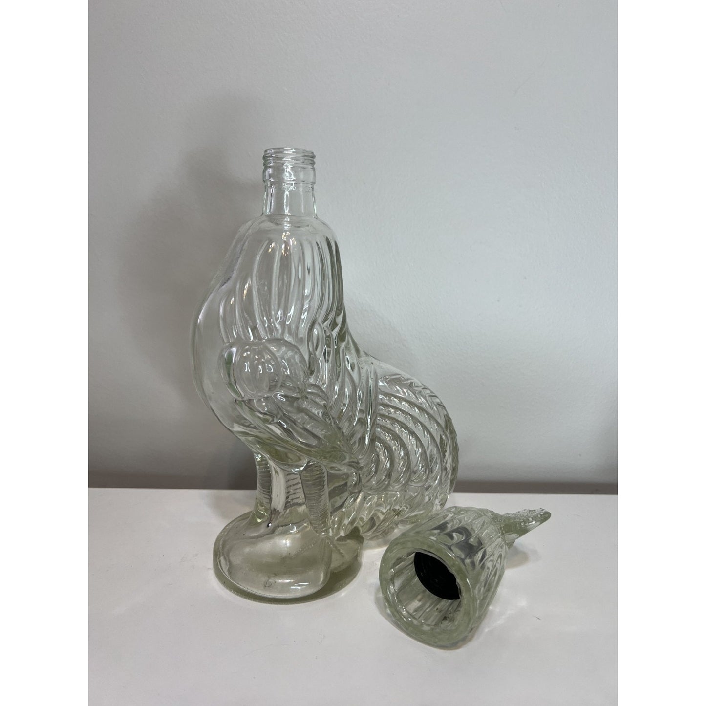Vintage Clear Glass Rooster Chicken Cock Decanter 8.75in Bottle