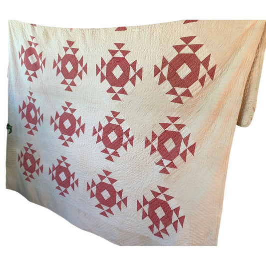 1897 Jack In The Pulpit Vintage Pink/ Red & White Quilt Stunning Hand Quilting