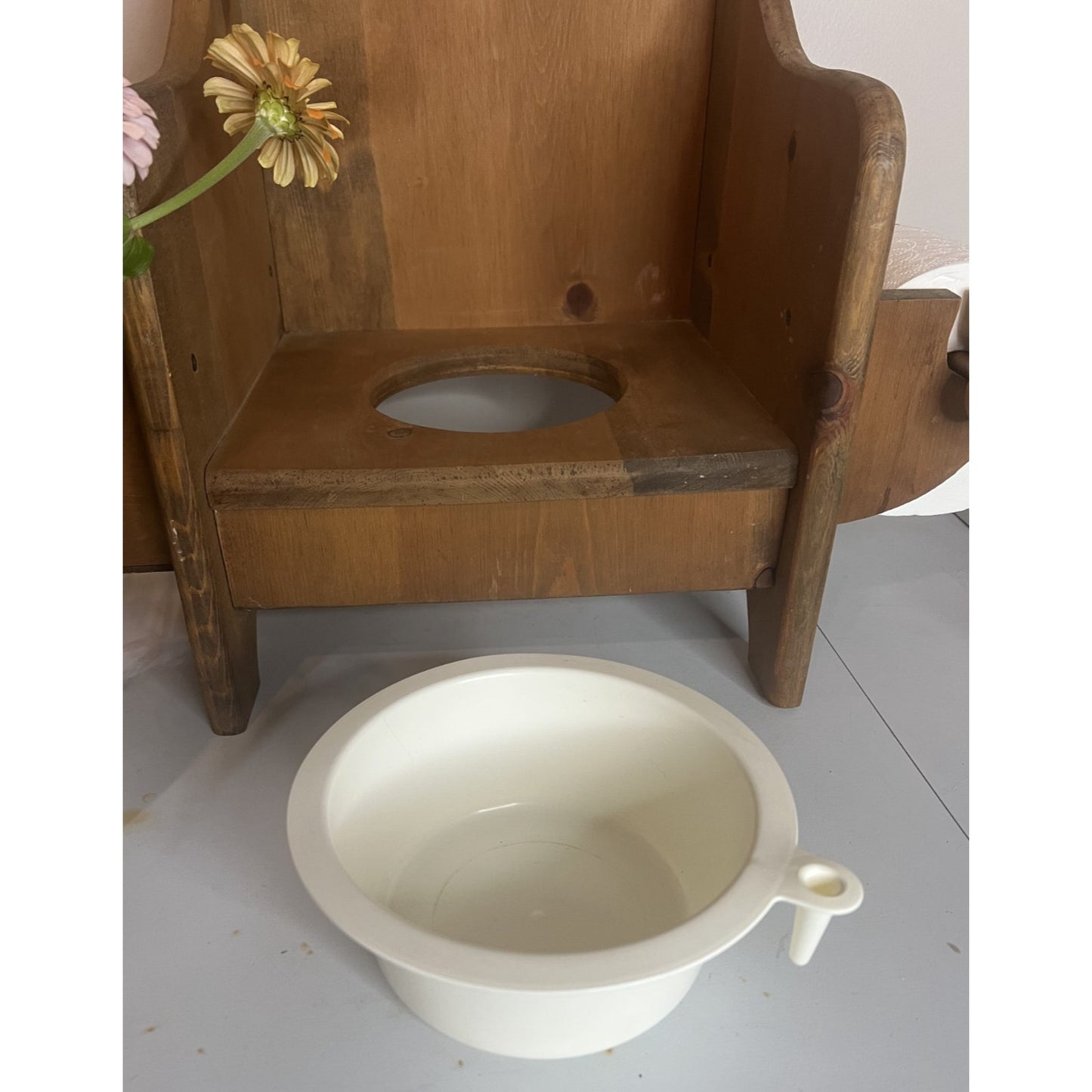 Vintage Wooden Heart Cutout Potty Training Chair Removable Bowl