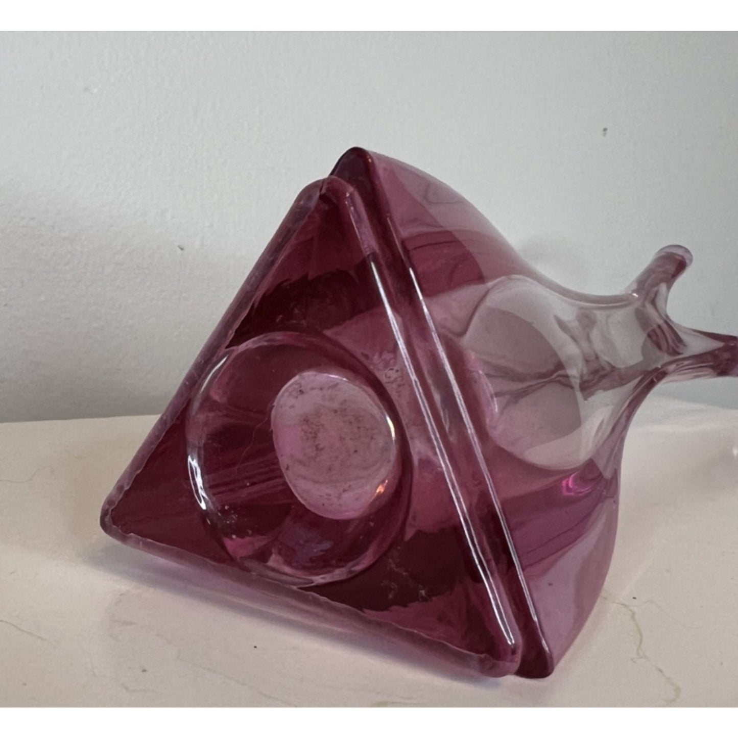 RARE MCM Vintage Viking Thistle Pink Glass 3 Foil Swung Vase 11" Tall