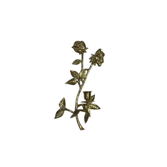 Vintage Brass Rose Wall Sconces Pair of Floral Brass Candle Holders Hollywood Regency Gold Rose Decor