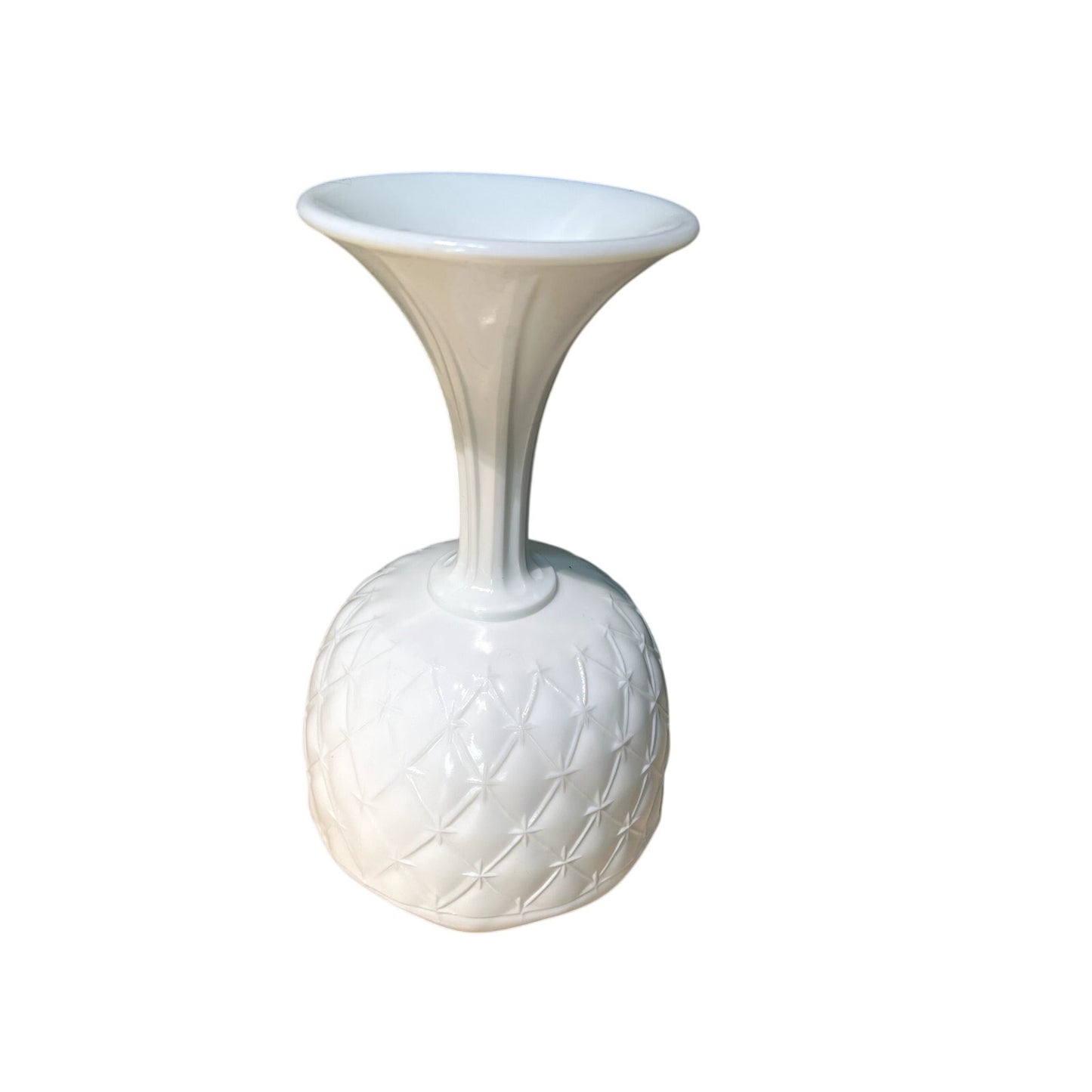 Vintage Indiana Glass Milk Glass Pedestal Compote Dish In Quilted Diamond