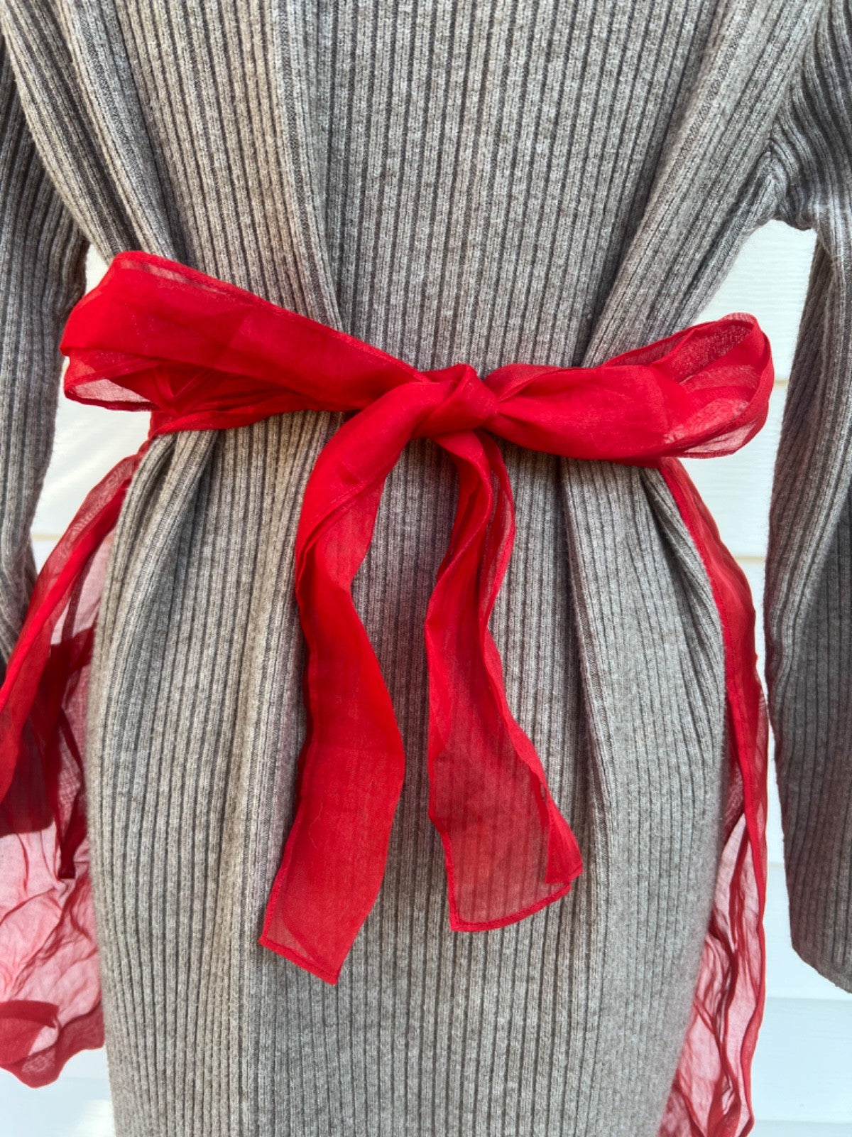 Vintage Folksy Red Organza & Linen Half Apron