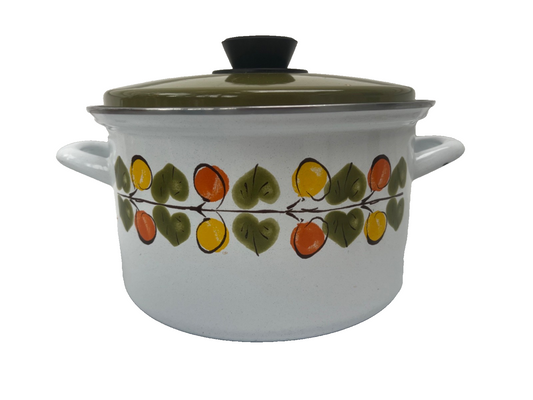 Vintage MCM Austria Email Enamel Saucepan Stock Pot Retro Orange Avocado Yellow