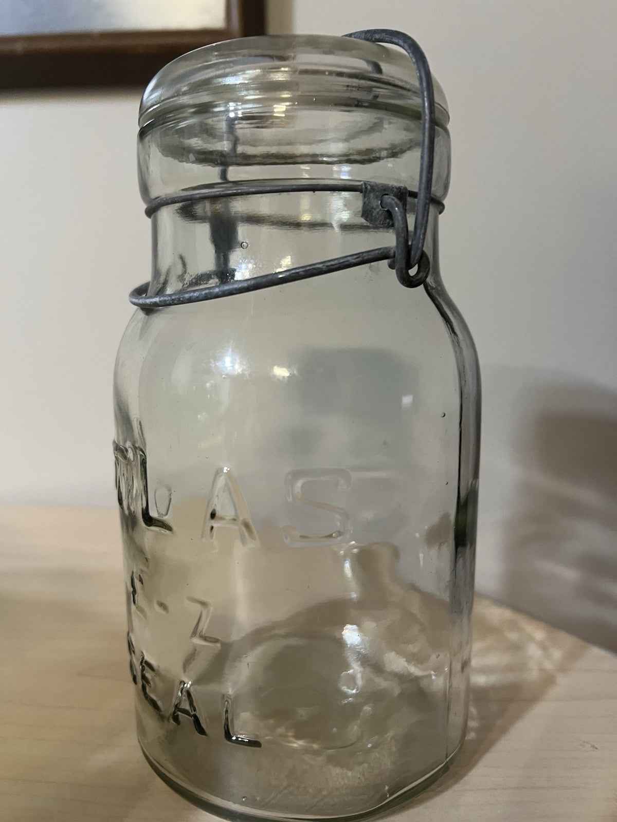 Vintage Atlas E Z Seal Quart Clear Mason Jar - Wire Bail Glass Lid