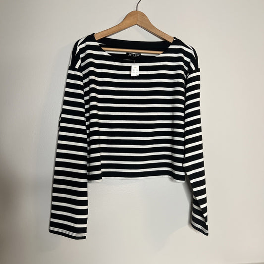 NWT J. Crew Cropped Boatneck T Shirt Size Large Black White Mariner Cotton