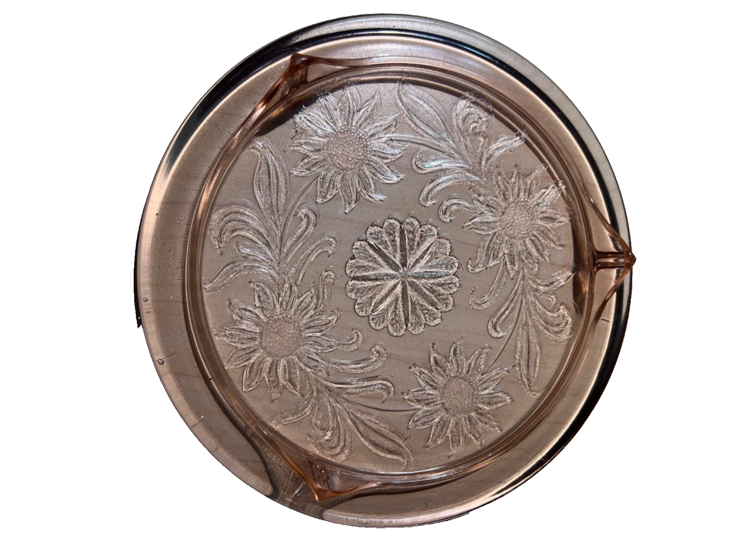 1930s Vintage Jeanette Pink Depression Glass Sunflower Footed Cake Plate 10"