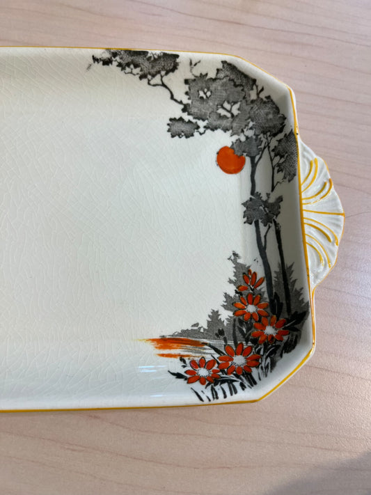 Wedgewood Art Deco Floral Serving Tray Sandwich Cake Tray w/Unicorn stamp MCM