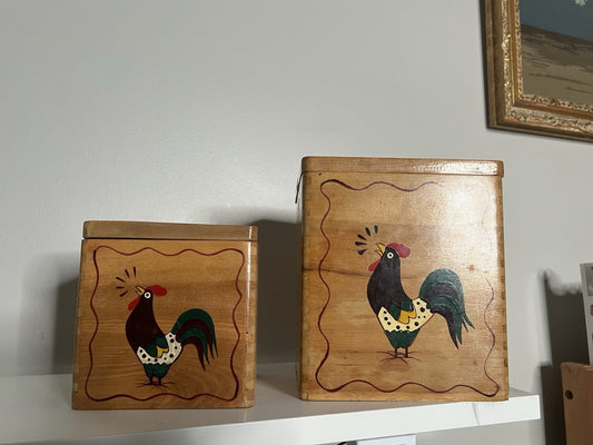 Vintage Holly-Woodware Canisters (2) Handpainted Rooster w/Trim Nestled, Awesome