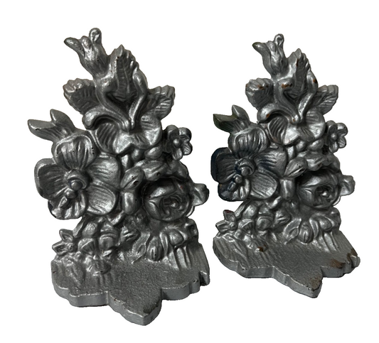 Seagull Pewter flowers Bookends vintage Canada 1990s