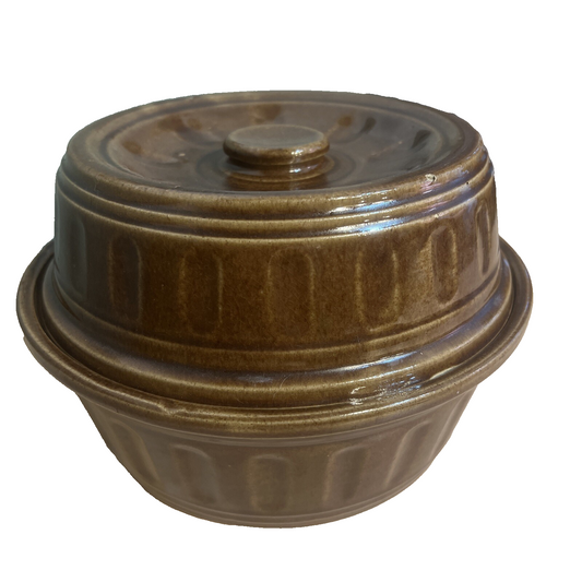 Vintage 2 Qt Brown Glaze Bean Pot Crock Stoneware Dutch Oven marked USA