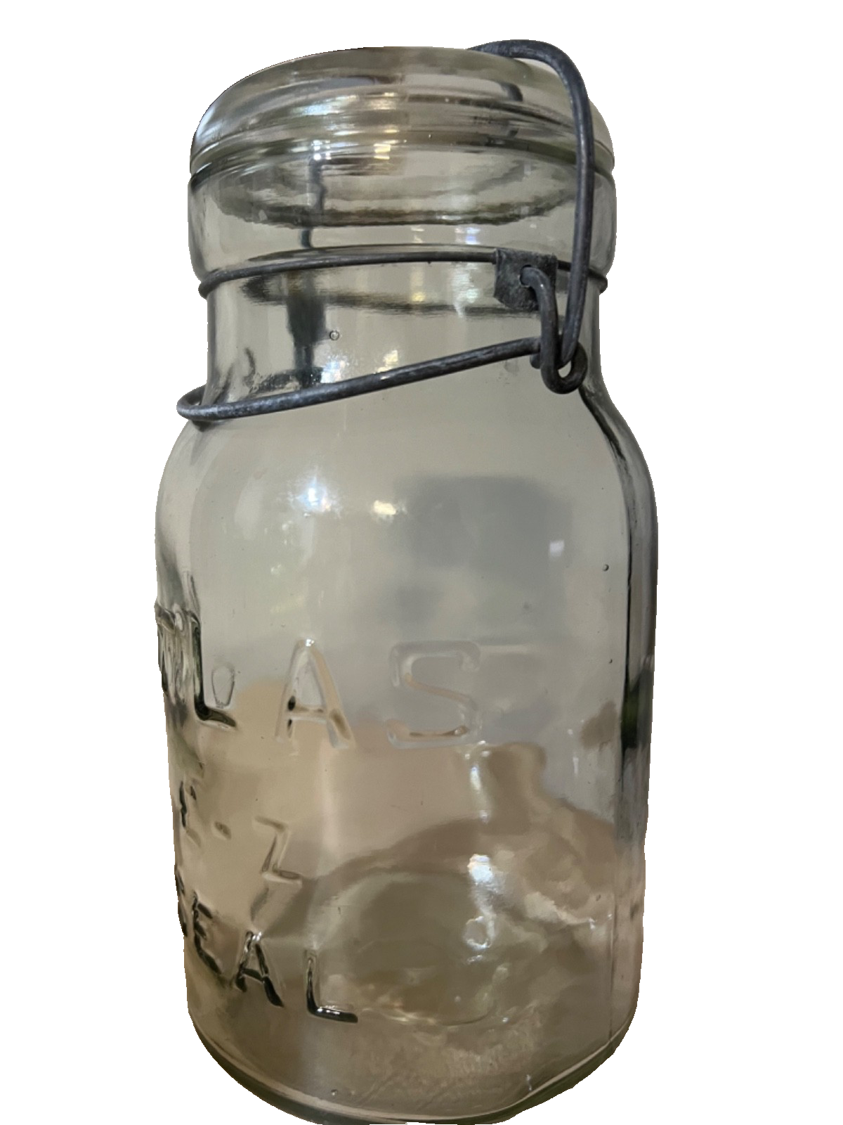 Vintage Atlas E Z Seal Quart Mason Jar w/ Amazing Bubbles Wire Bail Glass Lid