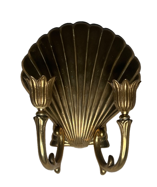 Vintage Brass Shell Double Wall Sconce Ornate Rococo Candle Holders Wall Hangers