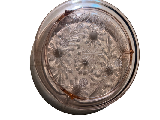 1930s Vintage Jeanette Pink Depression Glass Sunflower Footed Cake Plate 10"