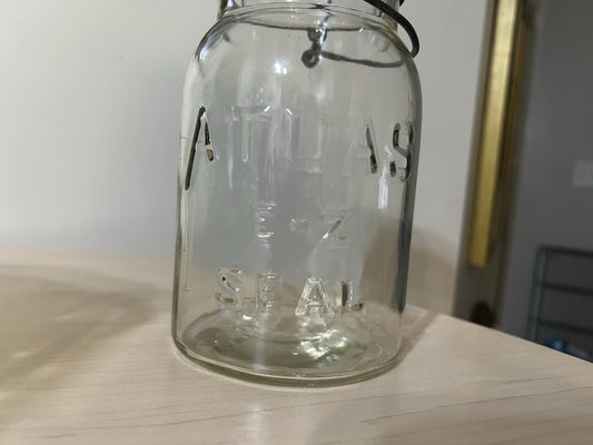 Vintage Atlas E Z Seal Quart Clear Mason Jar - Wire Bail Glass Lid