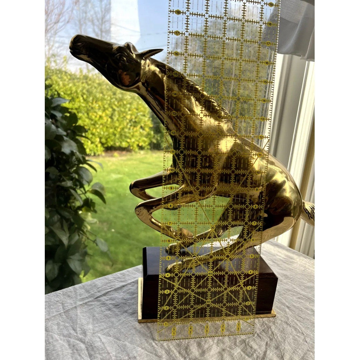 GIANT Vintage Brass Mustang Horse on wood base