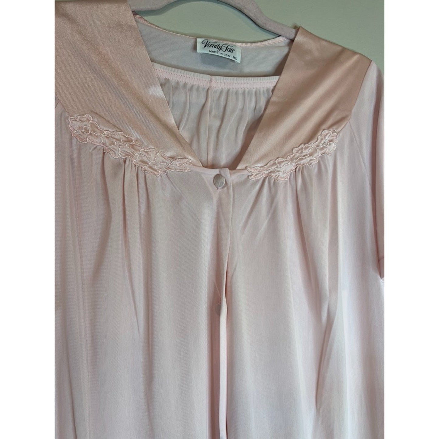 Vintage Vanity Fair Pale Pink Nylon Pajama Set XL 80s Button Top Elastic Pants