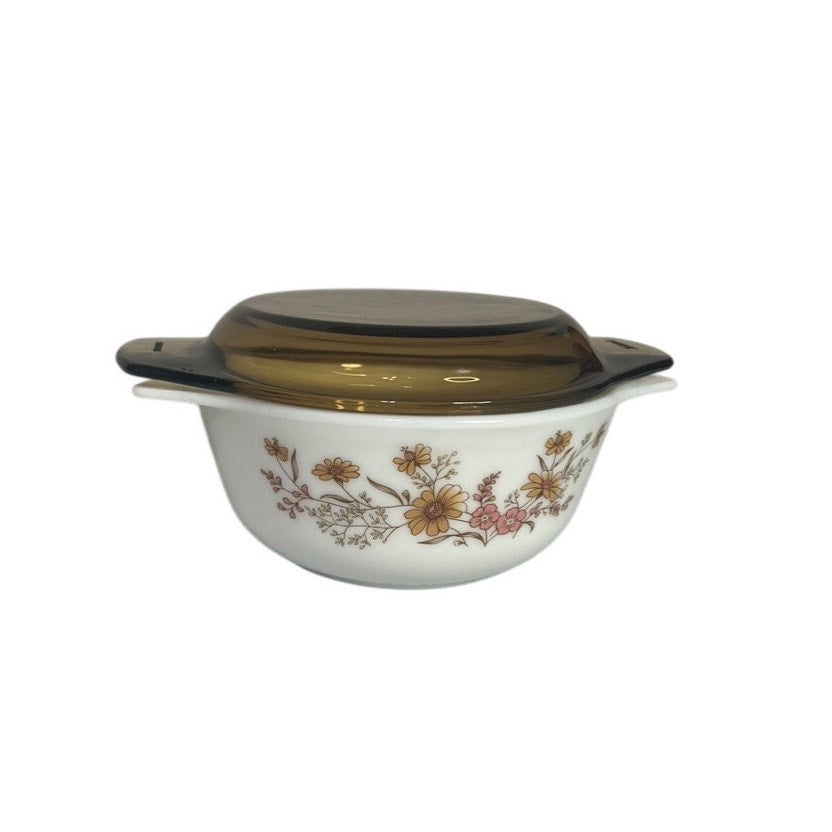 2 Rare Vintage Made In England Country Autumn Floral Pyrex Lidded Casserole Dish
