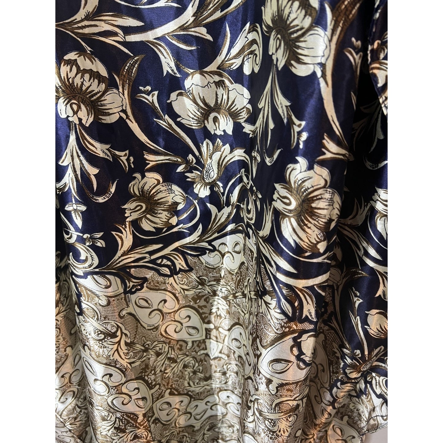 Vintage Winlar Caftan Dress One Size Blue & Gold Satin Kaftan Moo Moo MuMu