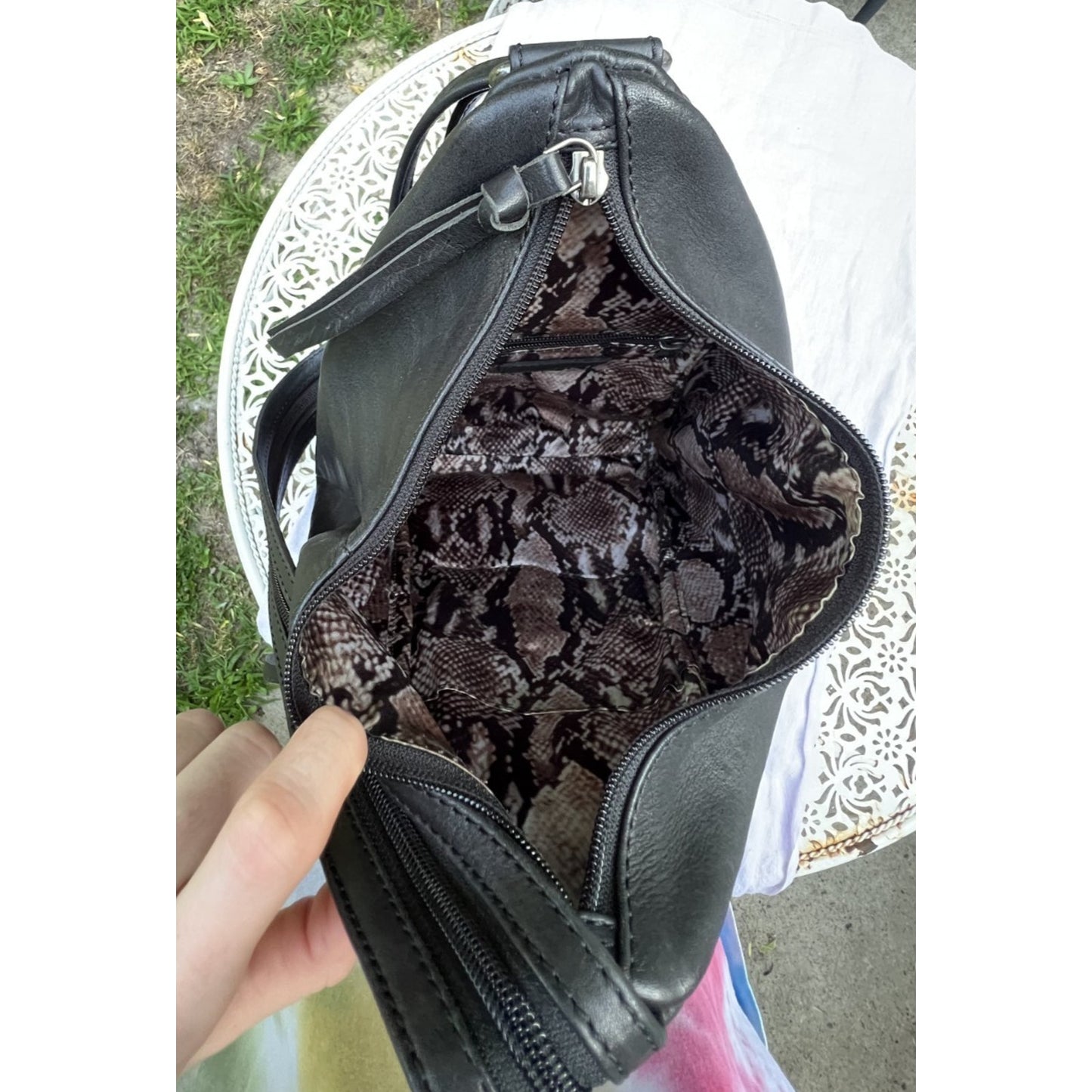 Vintage Harley Davidson Black Leather Studded Triangle Sling Backpack Bag