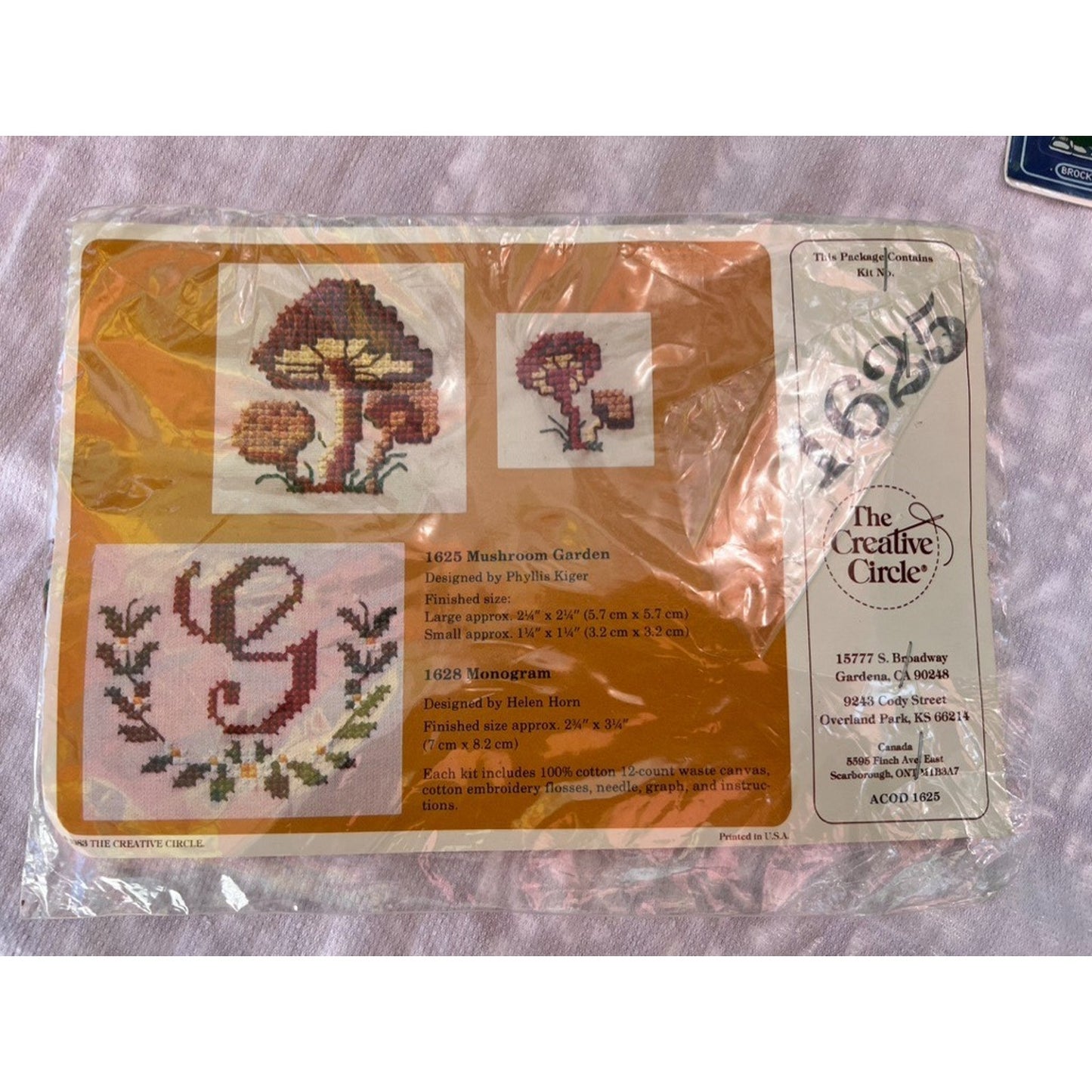 Vintage Creative Circle Cross Stitch Kit #1625 Mushrooms 2 Sizes Phyllis Kiger