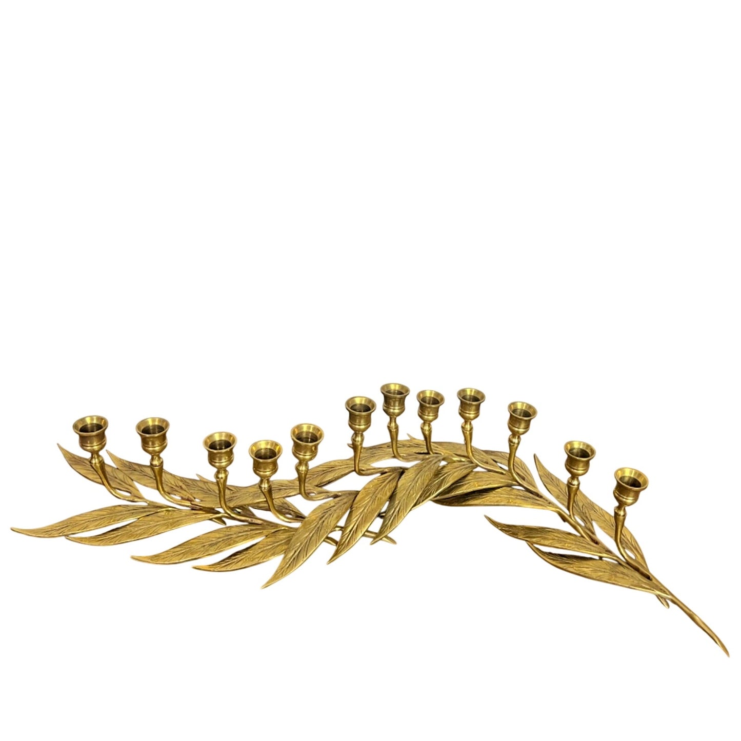 Vtg Brass Candlestick Holders Graduated Set of 12 Leaves Wedding Mantle