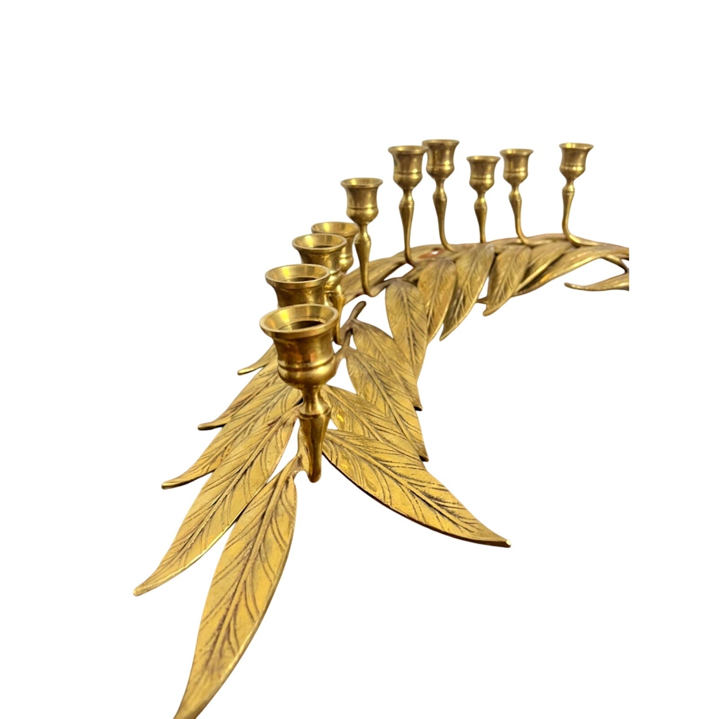 Vtg Brass Candlestick Holders Graduated Set of 12 Leaves Wedding Mantle