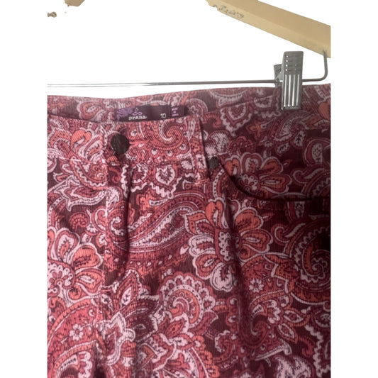 PrAna Size 10 Trinity Corduroy Low Rise Pant Women's Rhubarb Pink Paisley