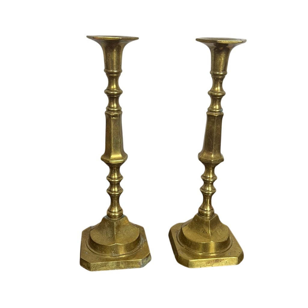 Vintage pair of 19th century French gilt bronze baluster candlesticks 10.5"