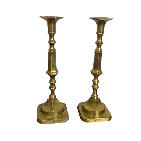 Vintage pair of 19th century French gilt bronze baluster candlesticks 10.5"