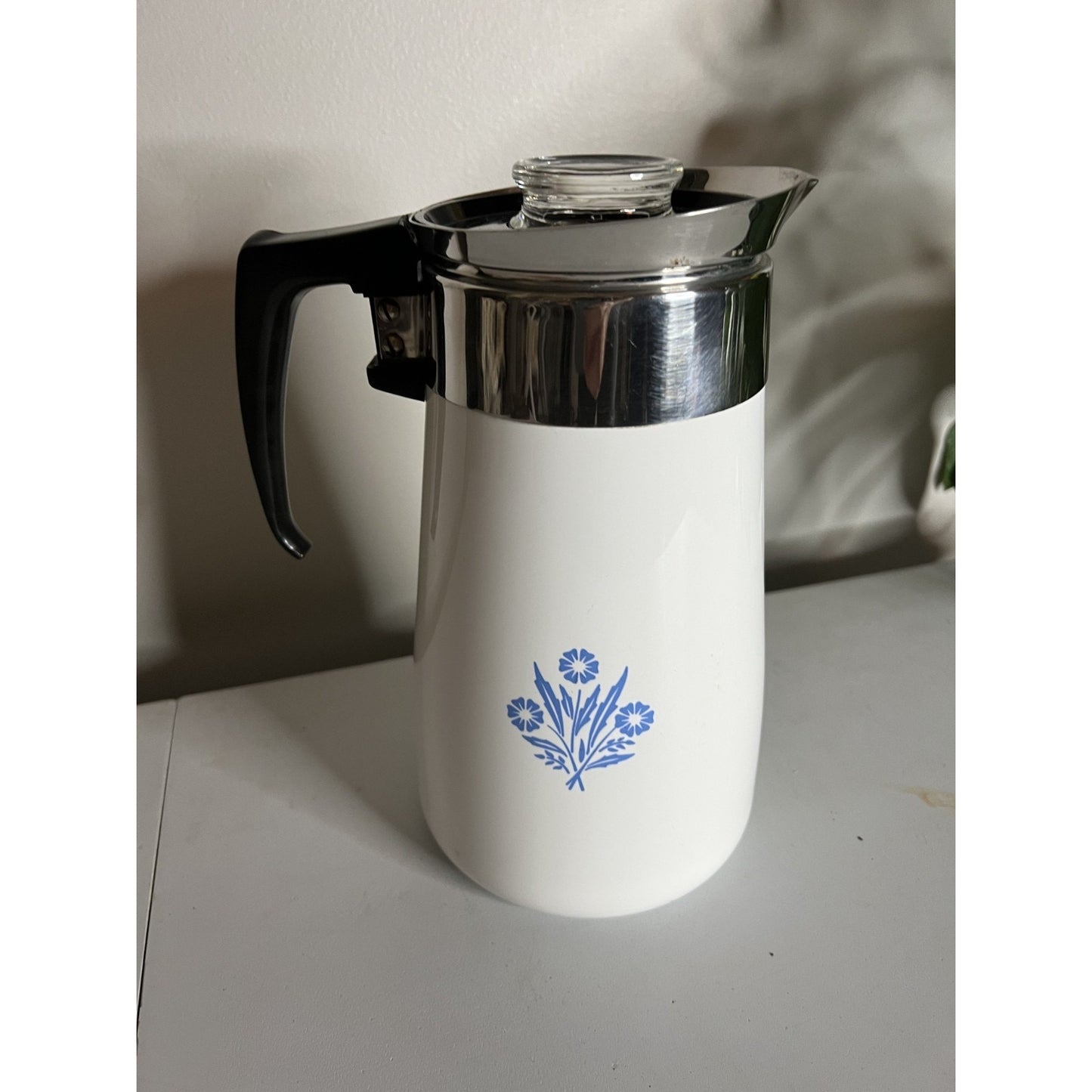 Corelle Ware Blue Cornflower Stove Top Coffee Tea Pot Percolator 9 Cup