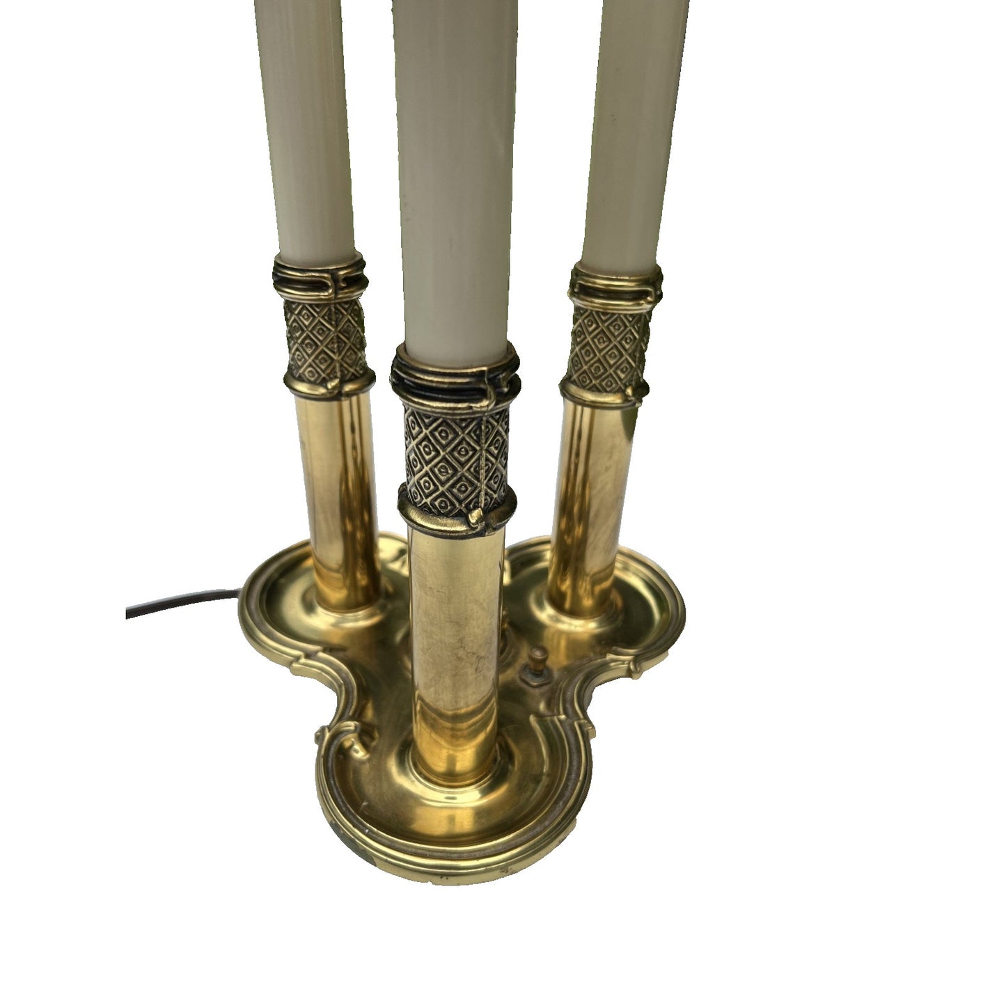 STIFFEL French Bouillotte Brass Candlestick Vtg Lamp Black Leather Adjust. Shade