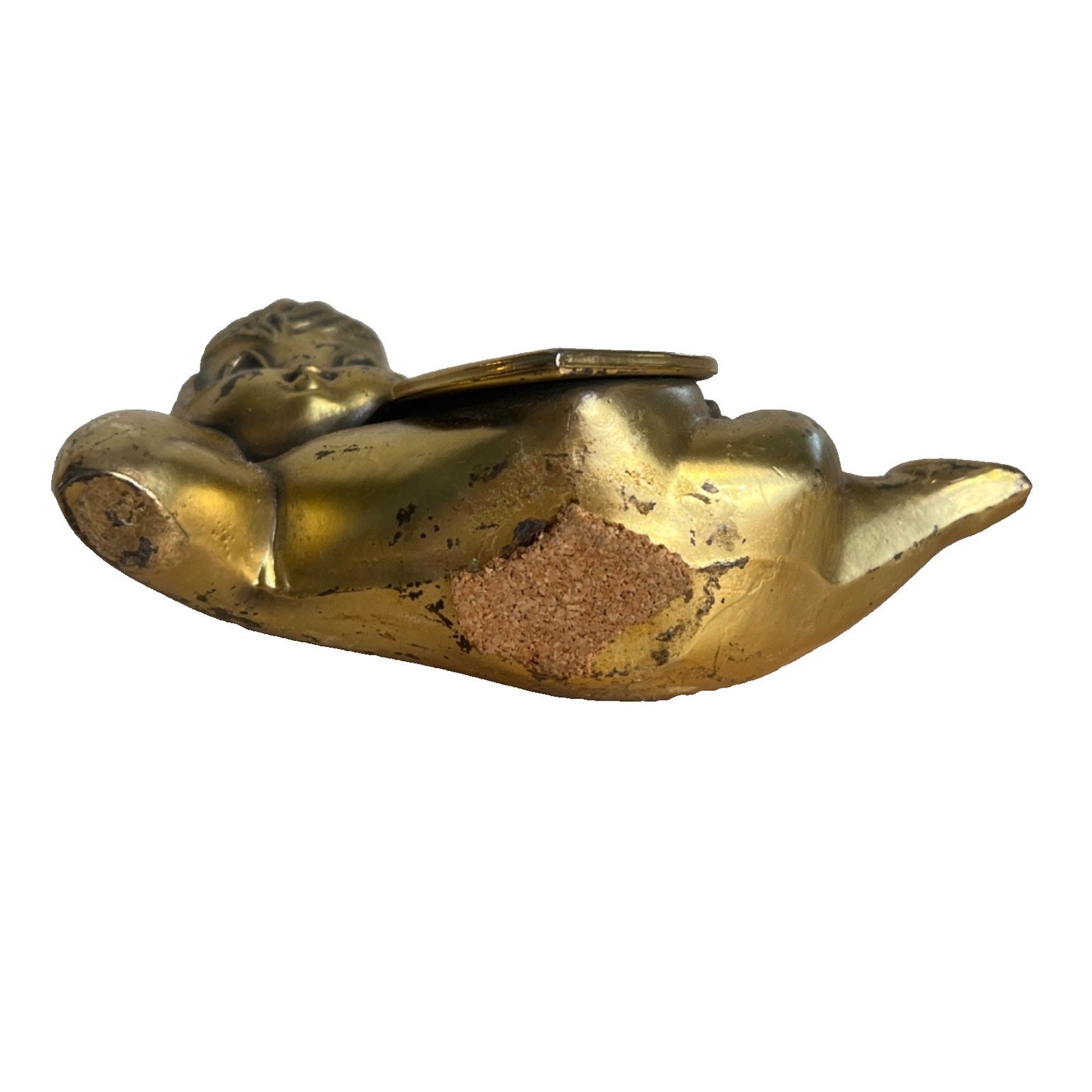 Vintage Valentine Heavy Gold Brass Sassy Girl Cherub Figurine Hollywood Regency