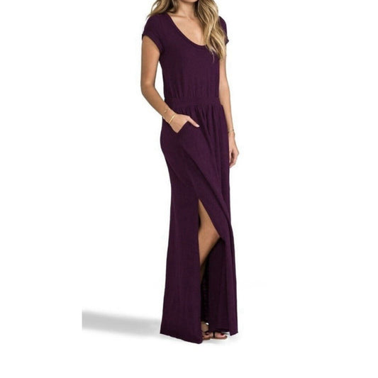 Free People FP Beach Andrina Eggplant Purple Side High Slit Back Cutout Dress M
