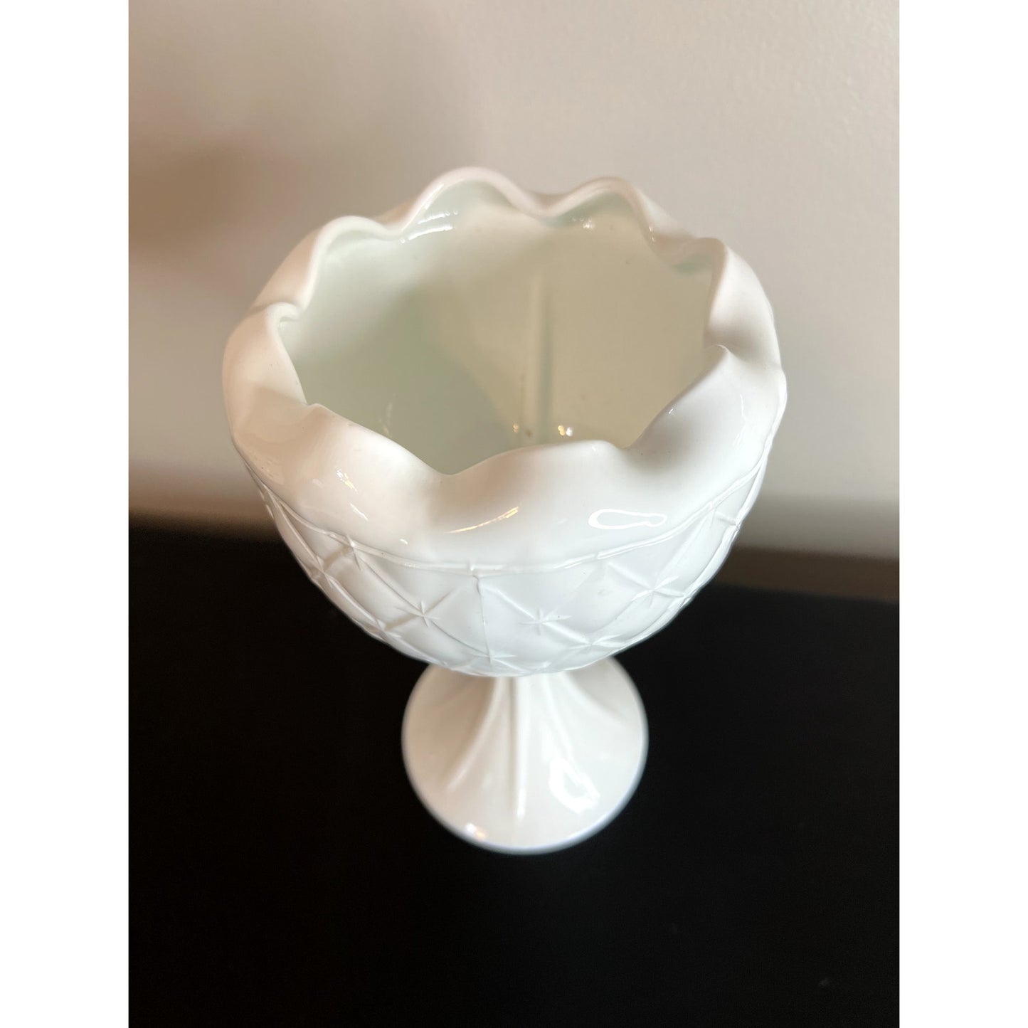 Vintage Westmoreland Quilted Milk Glass Pedestal Candy Dish Compote 9"