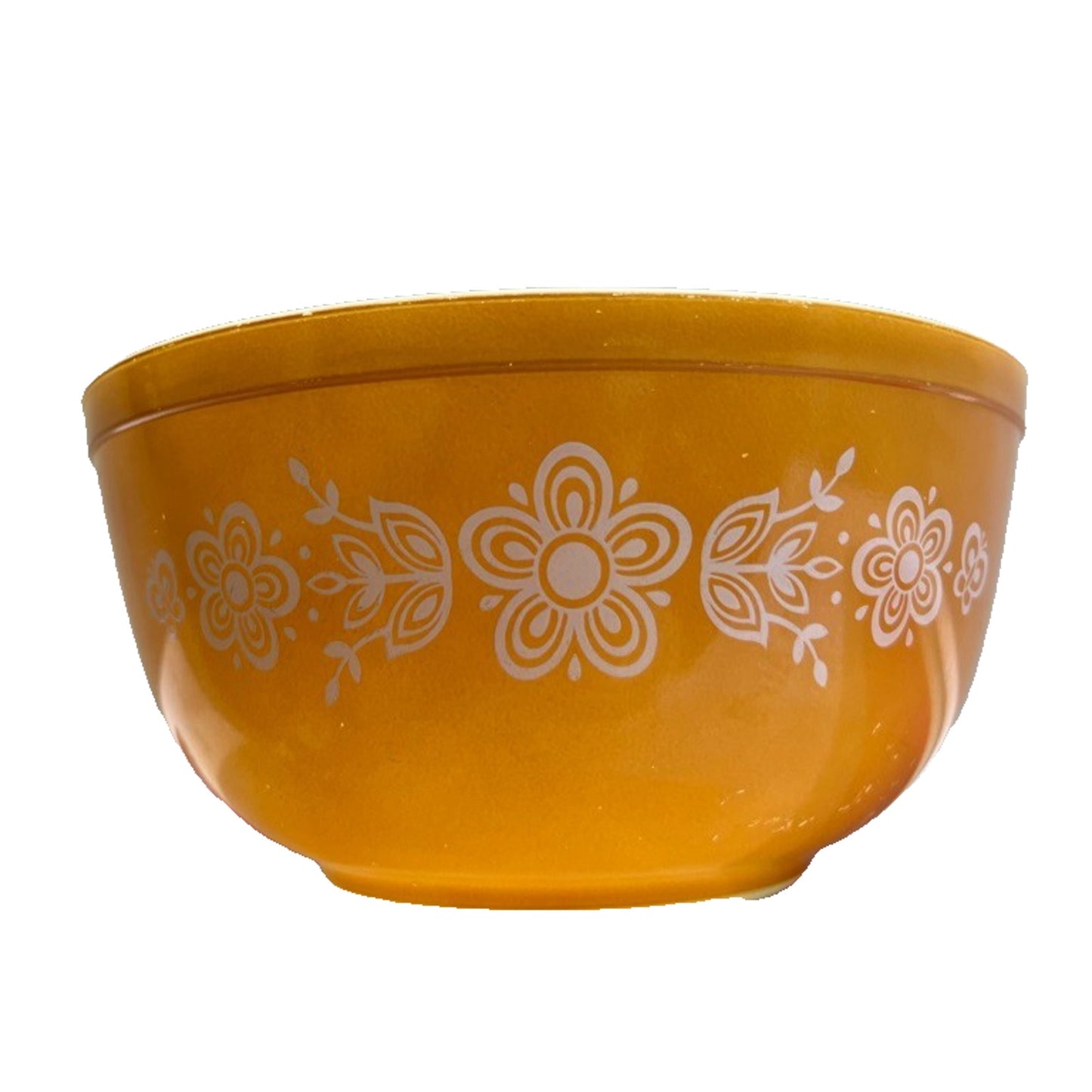 Vintage Pyrex Butterfly Gold Mixing Bowl #403 Yellow -White Flowers 2 1/2 QT