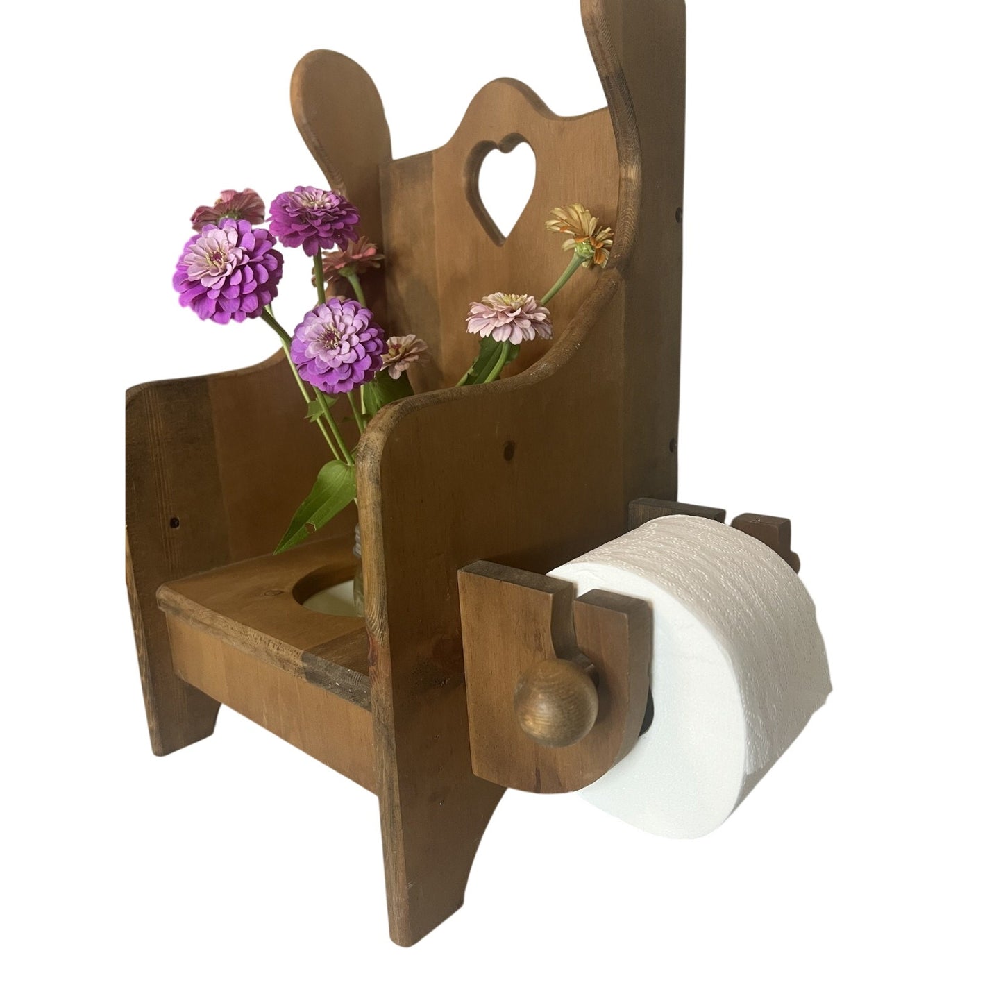 Vintage Wood Heart Cutout Potty Training Chair Removable Bowl Plant Stand