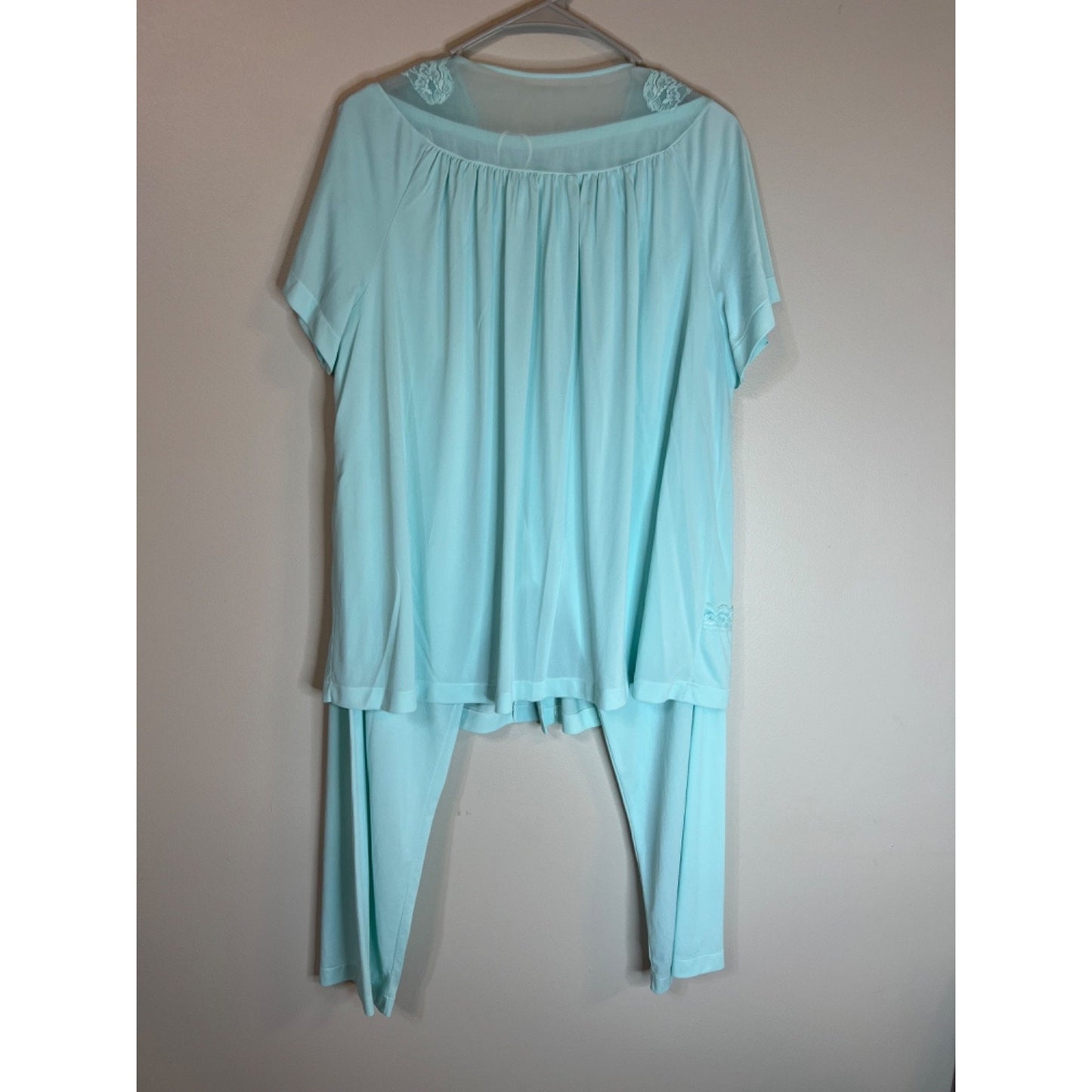 VTG Shadowline Nylon 2 Pc Pajama Set Womens Color Sea Foam Lace