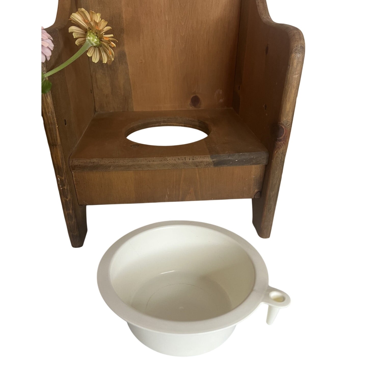 Vintage Wood Heart Cutout Potty Training Chair Removable Bowl Plant Stand
