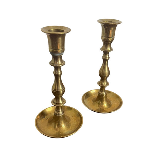 Set of 2 Colonial Style Solid Brass Taper Candlestick Holder Made in India 7"