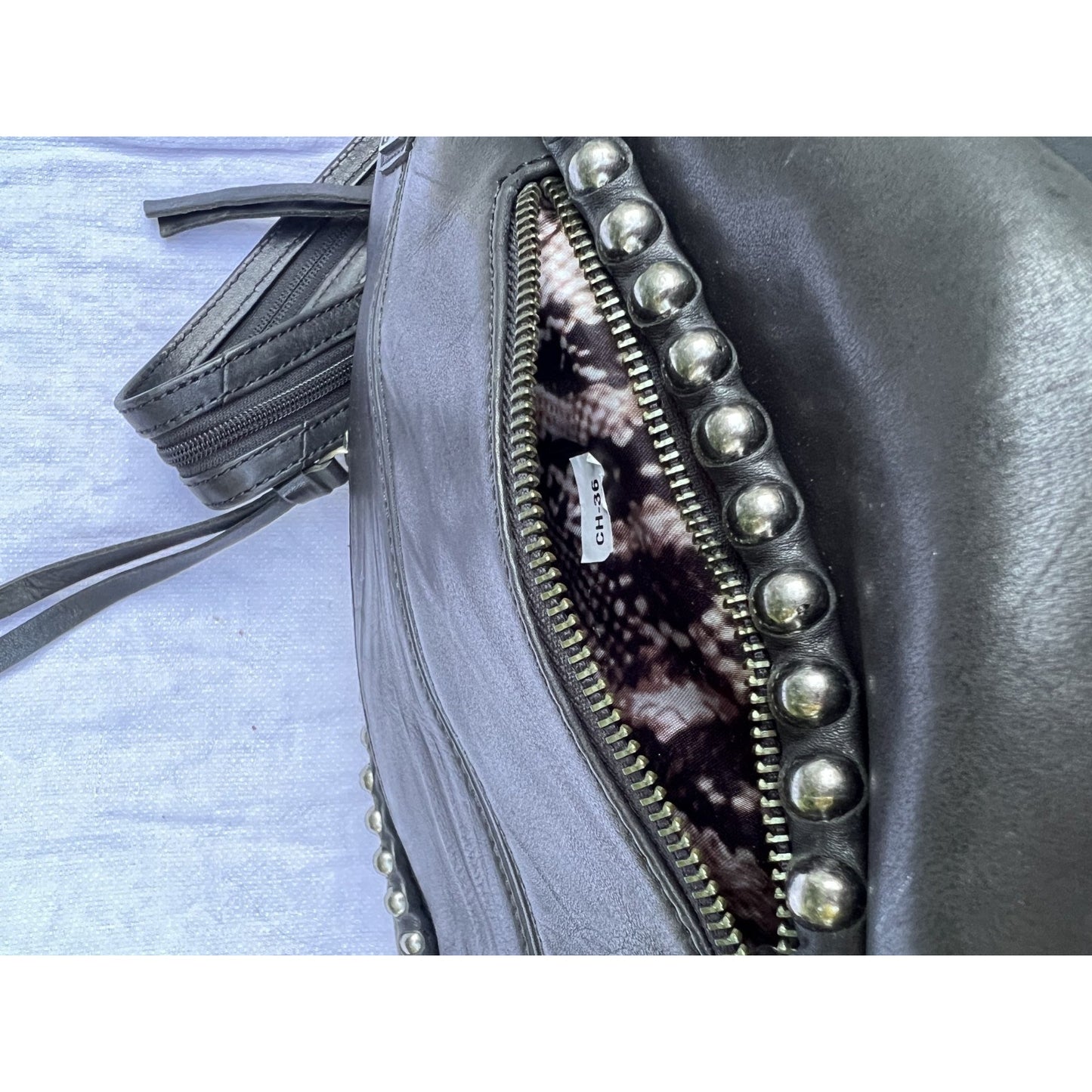 Vintage Harley Davidson Black Leather Studded Triangle Sling Backpack Bag