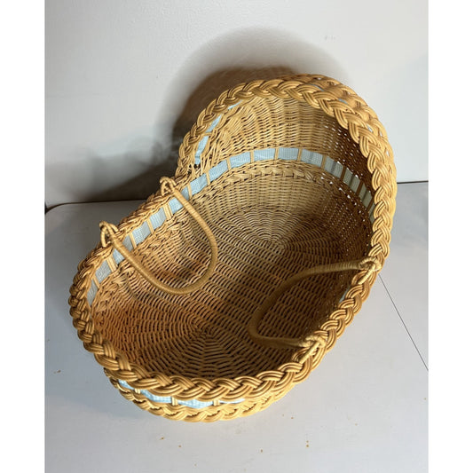 American Girl Bitty Baby Lullaby Basket Moses Wicker Bassinet Plaid Ribbon