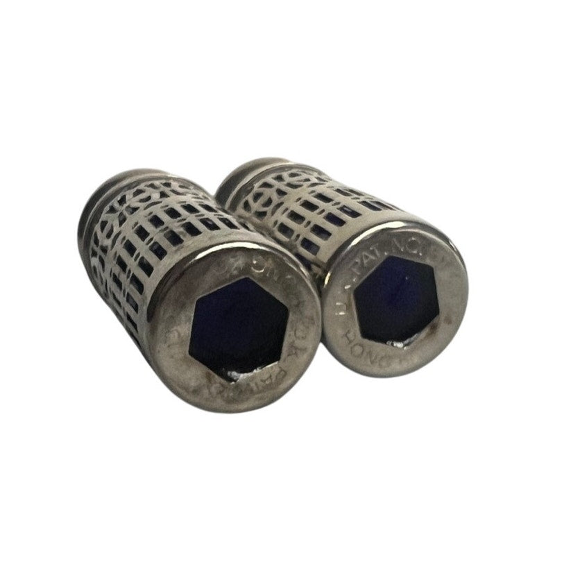 Vtg GODINGER Silver Plate Filagree Hearts Blue Cobalt Glass Salt Pepper Shakers